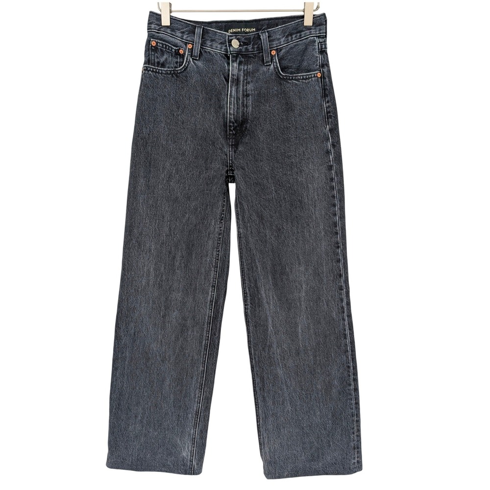 Denim Forum The Farrah High Rise Wide Leg Jeans Women 25 Black Minimalist Chic